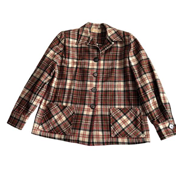 Pendleton VTG 50s 60s USA Made 100% Wool Plaid Flannel Shirt Jacket wmn 16 - Picture 1 of 10